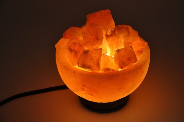 Himalayan Pink Salt Lamp Bowl with Salt Chunks, Pure & Authentic, Dimmer Switch, Night Light, Home Decor, 6" Diameter