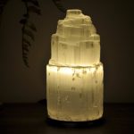 Selenite Crystal Lamp, Tower Skyscraper Lamp, Dimmer Switch, Calming & Soothing Environment, an Extra Bulb, 15 cm (6 inch)