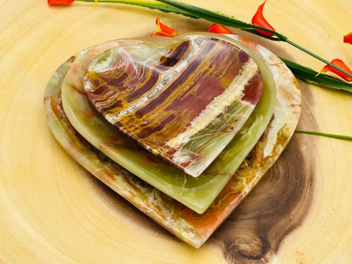 Banded Green Onyx Tray | Hand Carved Heart Shape Tray | Detergent Safe | Onyx Crystal Charging Plate | Home Decor