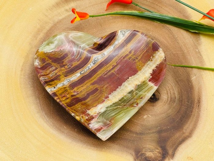 Banded Green Onyx Tray | Hand Carved Heart Shape Tray | Detergent Safe | Onyx Crystal Charging Plate | Home Decor