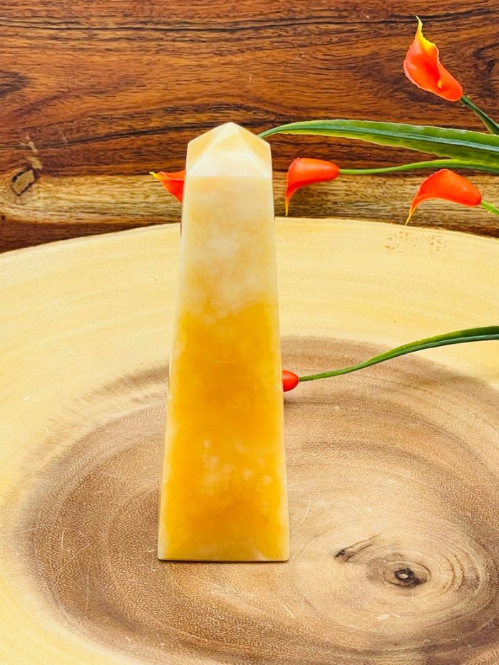 Yellow Calcite Obelisk | Orange Calcite Tower | Calcite Crystal Point | Reiki Healing Crystal | Stress Reliever | Crystal Tower