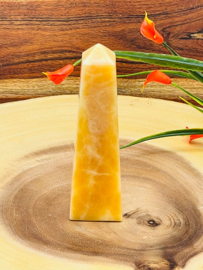 Yellow Calcite Obelisk | Orange Calcite Tower | Calcite Crystal Point | Reiki Healing Crystal | Stress Reliever | Crystal Tower