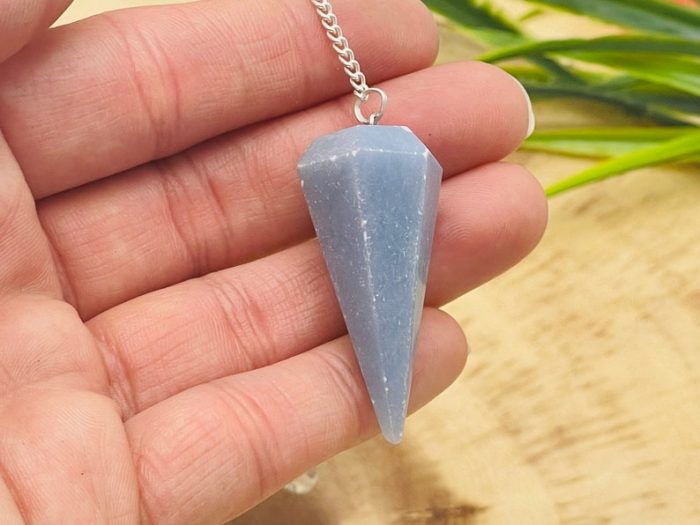 Angelite Crystal Pendulum With Silver Plated Chain | Angelite Point Pendulum | Healing Dowsing Energy Balancing | Faceted | Handmade