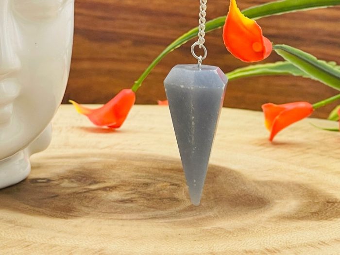 Angelite Crystal Pendulum With Silver Plated Chain | Angelite Point Pendulum | Healing Dowsing Energy Balancing | Faceted | Handmade