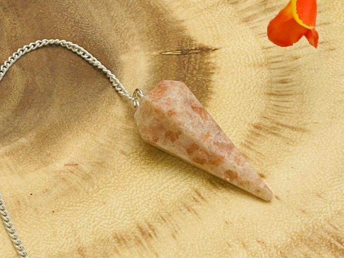 Sunstone Crystal Pendulum With Silver Plated Chain | Sunstone Point Pendulum | Healing Dowsing Energy Balancing | Faceted