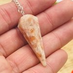 Sunstone Crystal Pendulum With Silver Plated Chain | Sunstone Point Pendulum | Healing Dowsing Energy Balancing | Faceted