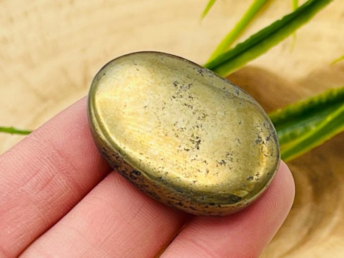 Golden Pyrite Smooth Stone | Fools Gold Pyrite Crystal Stone | Pocket Smooth Stone | Metaphysical Healing Chakra Stone | Reiki Crystal