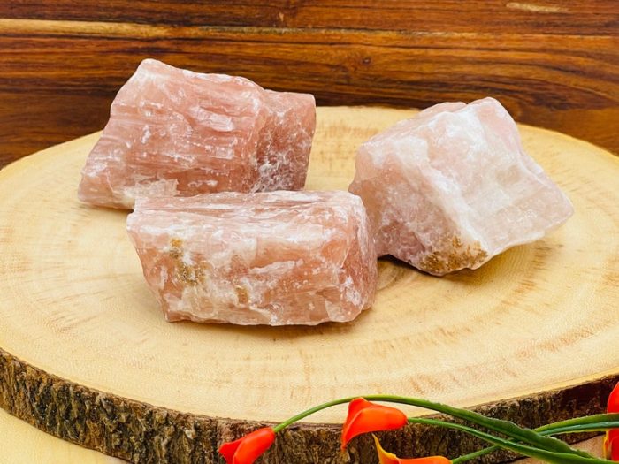 Strawberry Calcite Rough Stone Chunks | Strawberry Calcite Rock Crystal | Calcite Raw Specimen | Crystal Rocks | Improves Strength & Stamina