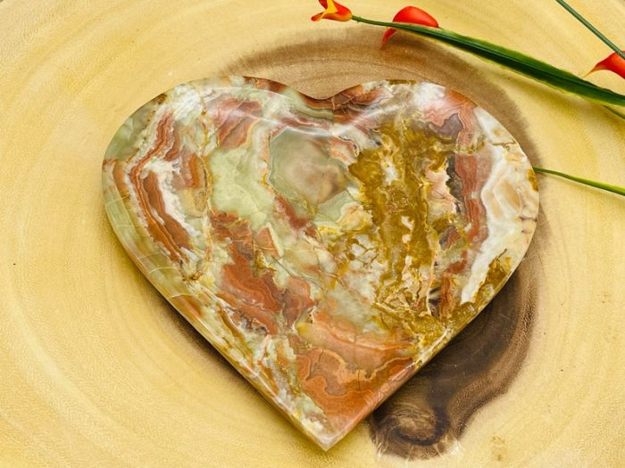 Banded Green Onyx Tray | Hand Carved Heart Shape Tray | Detergent Safe | Onyx Crystal Charging Plate | Home Decor