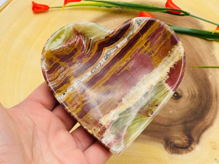 Banded Green Onyx Tray | Hand Carved Heart Shape Tray | Detergent Safe | Onyx Crystal Charging Plate | Home Decor