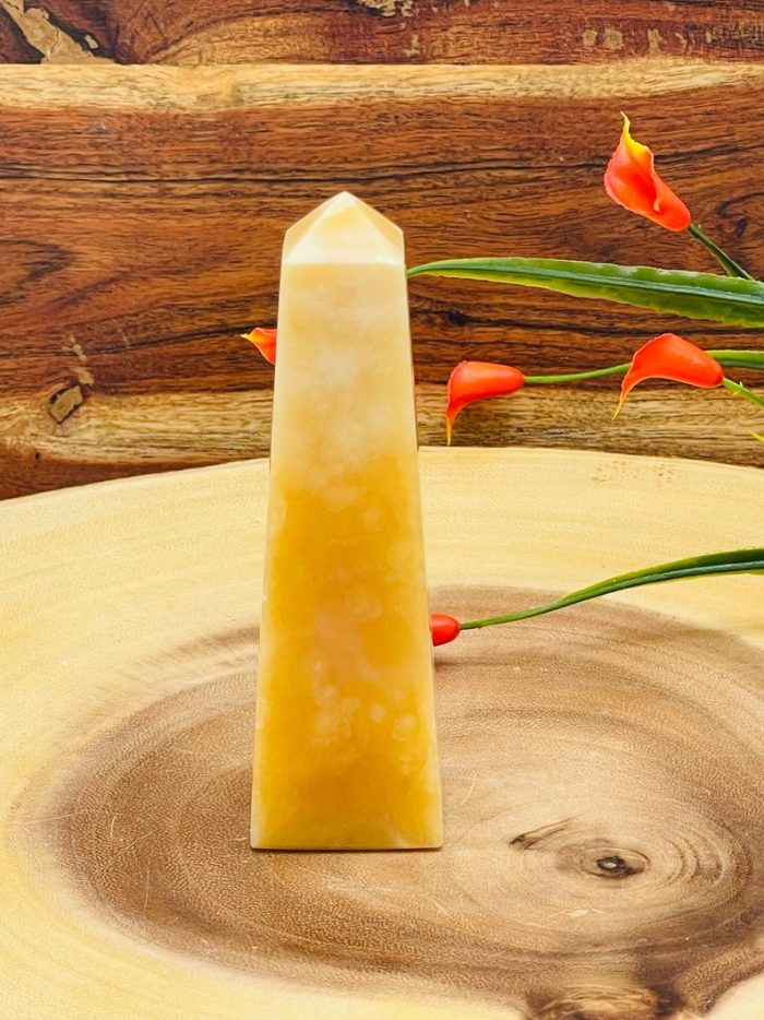 Yellow Calcite Obelisk | Orange Calcite Tower | Calcite Crystal Point | Reiki Healing Crystal | Stress Reliever | Crystal Tower