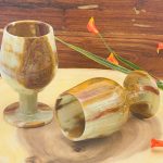 Set of 6 Banded Green Onyx Sherry Glasses | Wine Glasses | Onyx Goblet Glassware | Decorative & Drinking Glasses | Detergent Safe | 3" X 5"