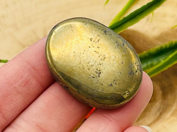 Golden Pyrite Smooth Stone | Fools Gold Pyrite Crystal Stone | Pocket Smooth Stone | Metaphysical Healing Chakra Stone | Reiki Crystal