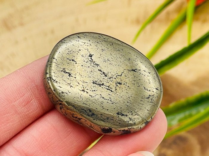 Golden Pyrite Smooth Stone | Fools Gold Pyrite Crystal Stone | Pocket Smooth Stone | Metaphysical Healing Chakra Stone | Reiki Crystal