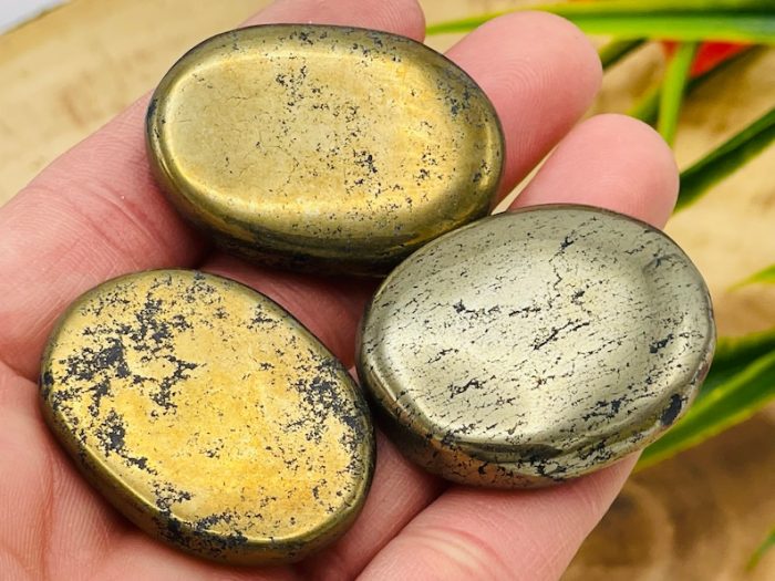 Golden Pyrite Smooth Stone | Fools Gold Pyrite Crystal Stone | Pocket Smooth Stone | Metaphysical Healing Chakra Stone | Reiki Crystal