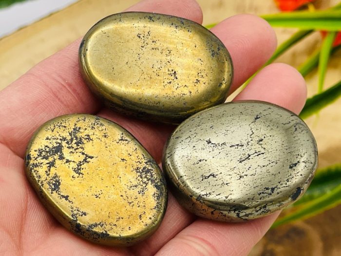 Golden Pyrite Smooth Stone | Fools Gold Pyrite Crystal Stone | Pocket Smooth Stone | Metaphysical Healing Chakra Stone | Reiki Crystal