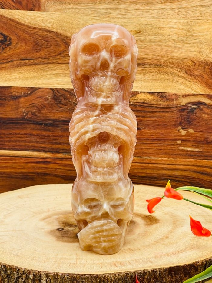 Honey Citrine Calcite 3 Wise Monkey Skull Set | See No Evil, Hear No Evil, Speak No Evil Skull | Triple Stacked Skull | Handmade Skull