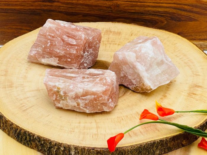 Strawberry Calcite Rough Stone Chunks | Strawberry Calcite Rock Crystal | Calcite Raw Specimen | Crystal Rocks | Improves Strength & Stamina