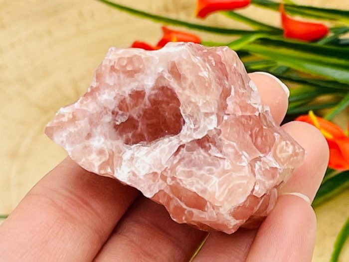 Strawberry Calcite Rough Stone Chunks | Strawberry Calcite Rock Crystal | Calcite Raw Specimen | Crystal Rocks | Improves Strength & Stamina