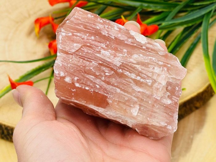 Strawberry Calcite Rough Stone Chunks | Strawberry Calcite Rock Crystal | Calcite Raw Specimen | Crystal Rocks | Improves Strength & Stamina