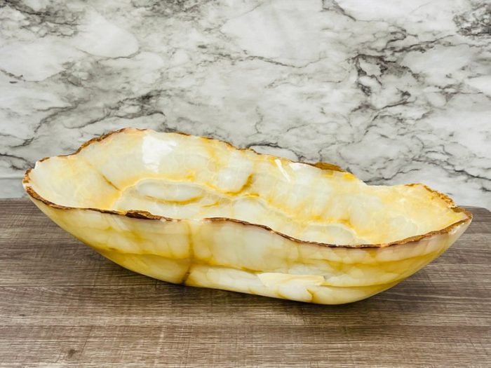 Banded Onyx Free Form Bowl With Rough Rustic Edge Details | Beautiful Center Piece | Decoration Bowl | Serving Bowl