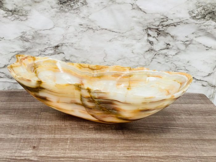 Banded Onyx Free Form Bowl With Rough Rustic Edge Details | Beautiful Center Piece | Decoration Bowl | Serving Bowl