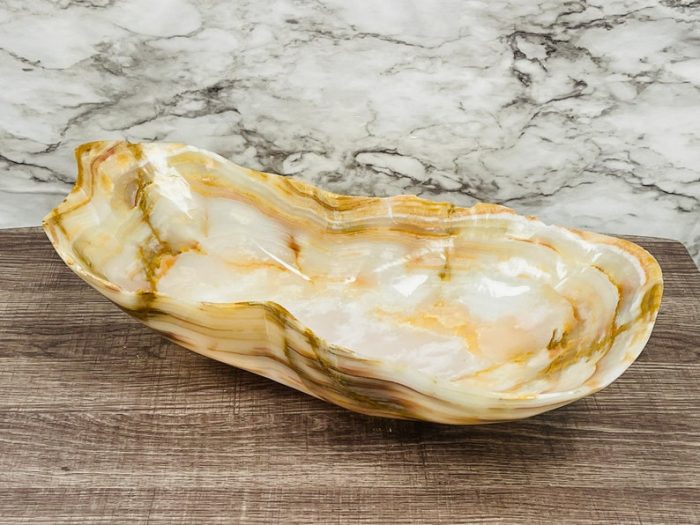 Banded Onyx Free Form Bowl With Rough Rustic Edge Details | Beautiful Center Piece | Decoration Bowl | Serving Bowl