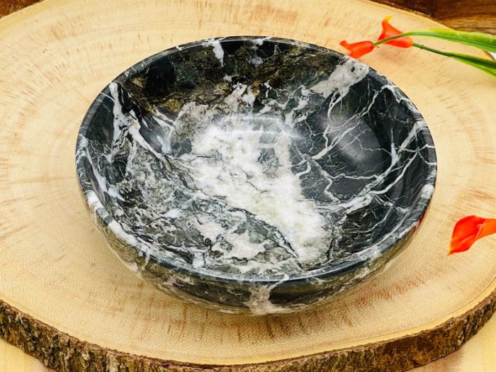 Green & White Marble Round Bowl | Fruit Bowl | Serving Bowl | Decorative Bowl | Home Decor | Beautiful Gift | 6 inch Diameter