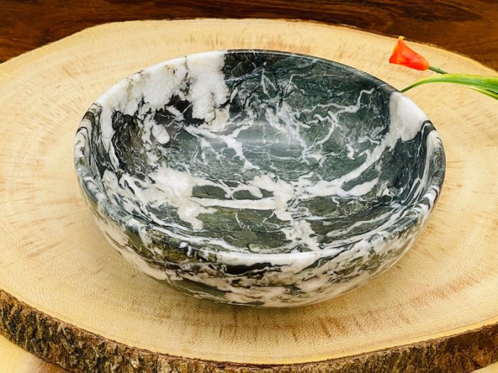 Green & White Marble Round Bowl | Fruit Bowl | Serving Bowl | Decorative Bowl | Home Decor | Beautiful Gift | 6 inch Diameter