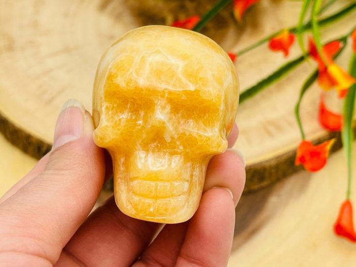 Yellow Calcite Skull | Orange Calcite Skull | Realistic Details | Healing Fine Art Sculpture | Metaphysical Stone