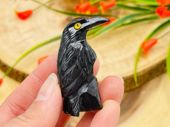 Black Onyx Raven Figurine | Crystal Animal Bird Carving | Standing Crow Statuette | Reiki Metaphysical Healing Crystal | Sacred Animal | 2"