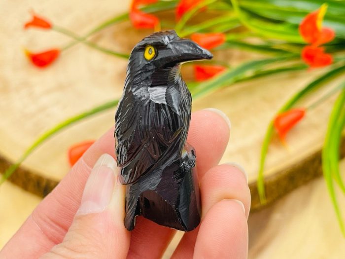 Black Onyx Raven Figurine | Crystal Animal Bird Carving | Standing Crow Statuette | Reiki Metaphysical Healing Crystal | Sacred Animal | 2"