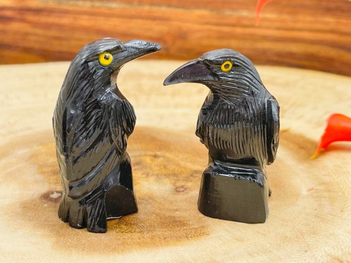 Black Onyx Raven Figurine | Crystal Animal Bird Carving | Standing Crow Statuette | Reiki Metaphysical Healing Crystal | Sacred Animal | 2"