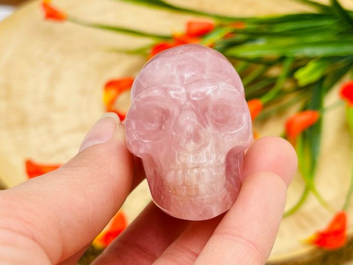 Rose Quartz Skull | Rose Quartz Crystal Skull | Realistic Details | Healing Fine Art Sculpture | Metaphysical Stone | 2 inch