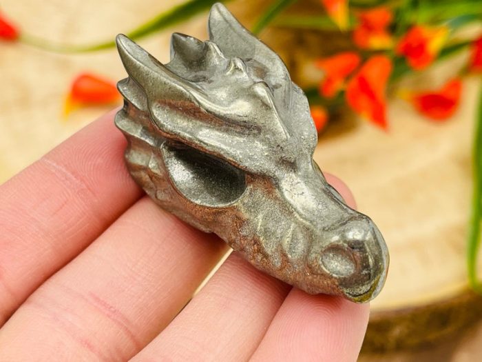 Pyrite Crystal Dragon Head | Pyrite Fools Gold Dragon Skull | Realistic Details | Healing Fine Art Sculpture | 2 Inch