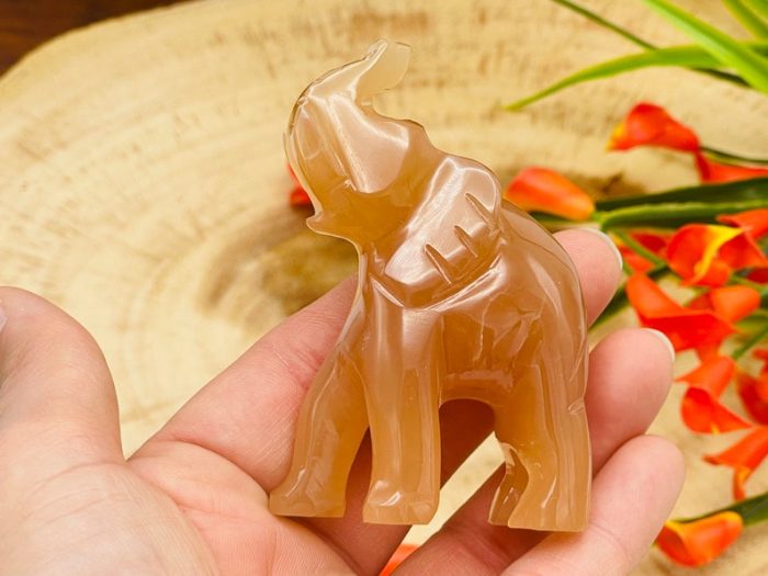 Honey Caramel Calcite Elephant Figurine | Crystal Animal Standing Statuette | Metaphysical Healing Crystal | Sacred Animal | 3"