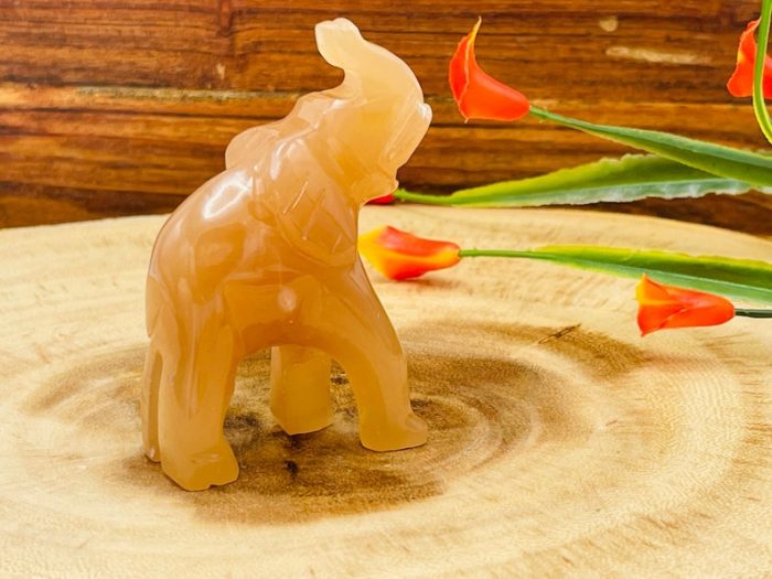 Honey Caramel Calcite Elephant Figurine | Crystal Animal Standing Statuette | Metaphysical Healing Crystal | Sacred Animal | 3"