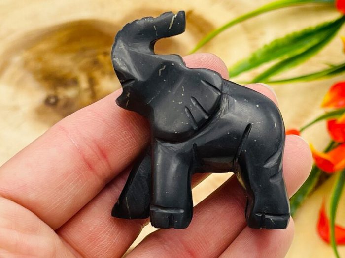 Shungite Figurine | Shungite Crystal Elephant | Standing Statuette | Sacred Animal | Highly Energetic Metaphysical | EMF Protection | 2 inch