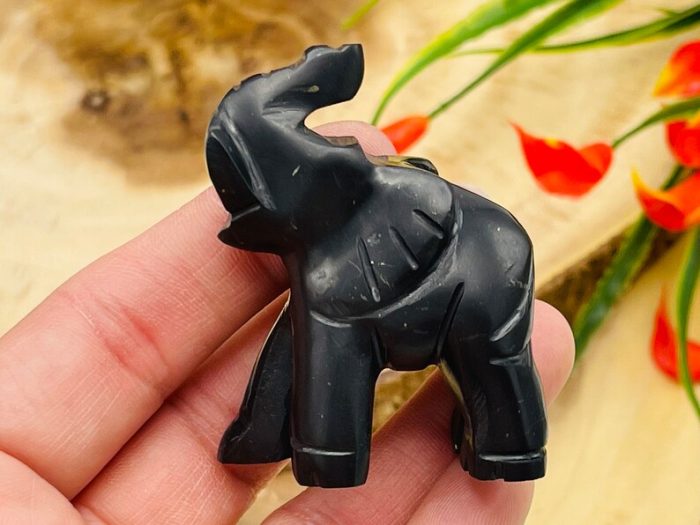 Shungite Figurine | Shungite Crystal Elephant | Standing Statuette | Sacred Animal | Highly Energetic Metaphysical | EMF Protection | 2 inch