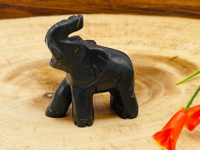 Shungite Figurine | Shungite Crystal Elephant | Standing Statuette | Sacred Animal | Highly Energetic Metaphysical | EMF Protection | 2 inch