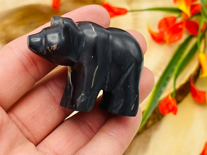 Shungite Figurine | Shungite Crystal Bear | Standing Statuette | Sacred Animal | Highly Energetic Metaphysical | EMF Protection | 2 inch