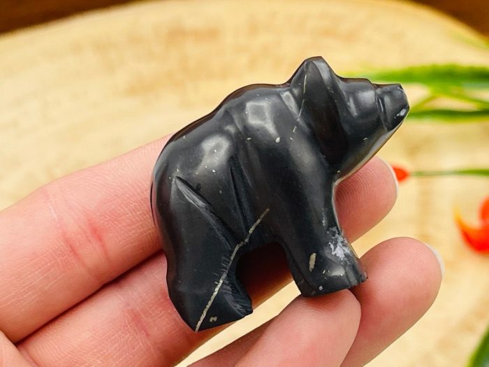 Shungite Figurine | Shungite Crystal Bear | Standing Statuette | Sacred Animal | Highly Energetic Metaphysical | EMF Protection | 2 inch