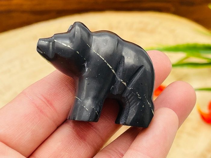 Shungite Figurine | Shungite Crystal Bear | Standing Statuette | Sacred Animal | Highly Energetic Metaphysical | EMF Protection | 2 inch