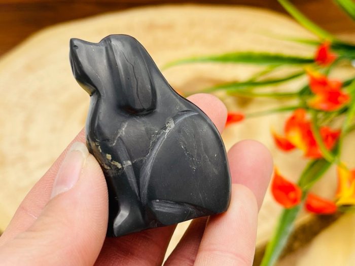 Shungite Puppy Figurine | Shungite Crystal Dog | Standing Statuette | Sacred Animal | Highly Energetic Metaphysical | EMF Protection | 2"