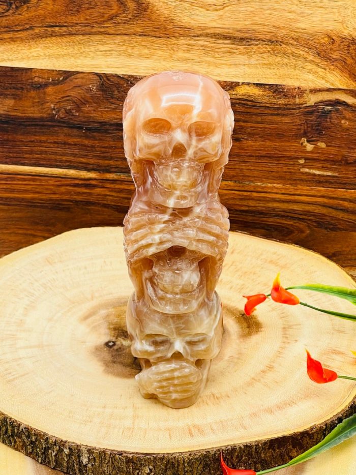 Honey Citrine Calcite 3 Wise Monkey Skull Set | See No Evil, Hear No Evil, Speak No Evil Skull | Triple Stacked Skull | Handmade Skull