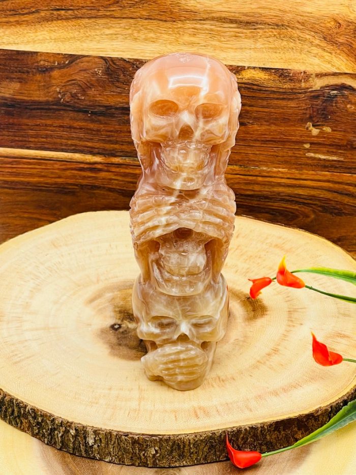 Honey Citrine Calcite 3 Wise Monkey Skull Set | See No Evil, Hear No Evil, Speak No Evil Skull | Triple Stacked Skull | Handmade Skull