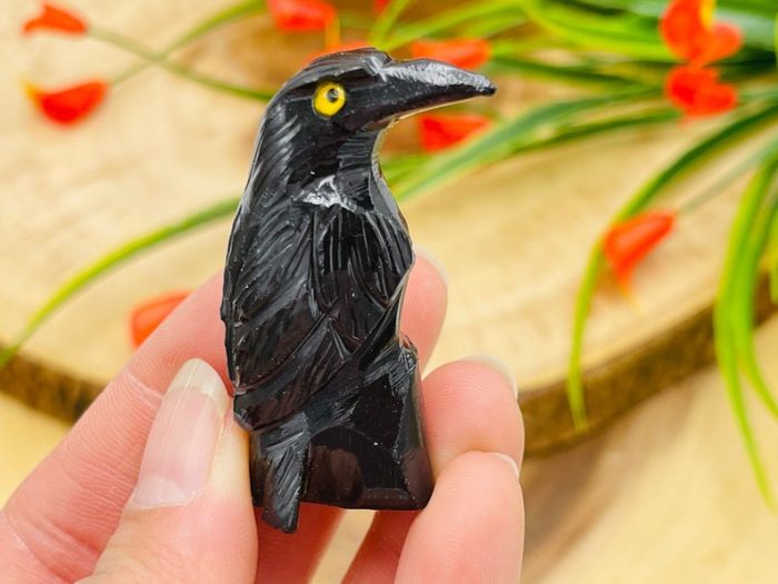 Black Onyx Raven Figurine | Crystal Animal Bird Carving | Standing Crow Statuette | Reiki Metaphysical Healing Crystal | Sacred Animal | 2"