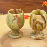 Set of 6 Banded Green Onyx Sherry Glasses | Wine Glasses | Onyx Goblet Glassware | Decorative & Drinking Glasses | Detergent Safe | 3" X 2"