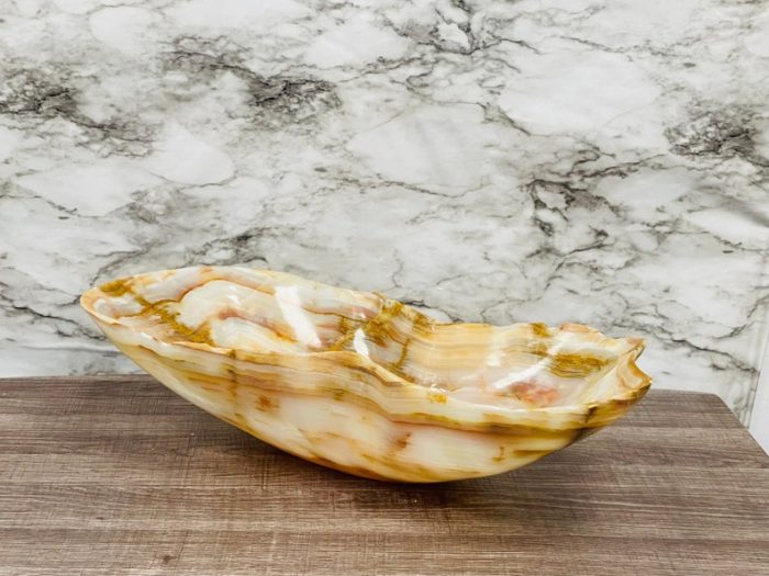 Banded Onyx Free Form Bowl With Rough Rustic Edge Details | Beautiful Center Piece | Decoration Bowl | Serving Bowl