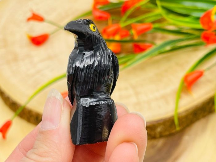 Black Onyx Raven Figurine | Crystal Animal Bird Carving | Standing Crow Statuette | Reiki Metaphysical Healing Crystal | Sacred Animal | 2"